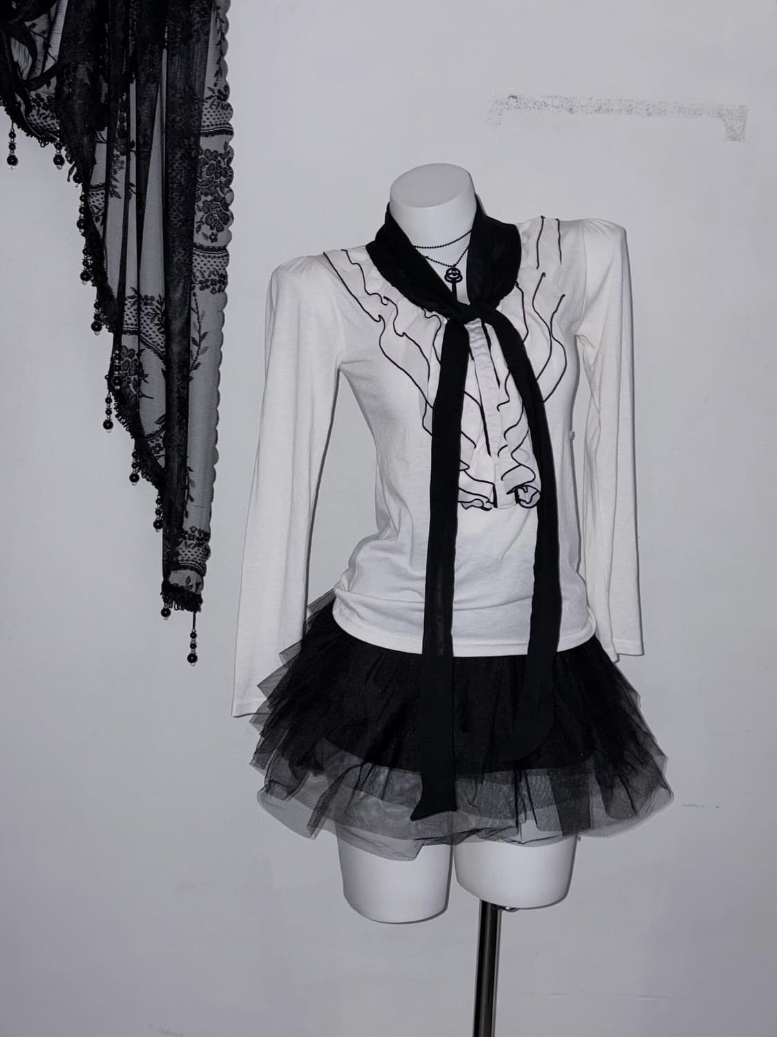 공겜여주 프릴 블라우스 시스루 리본 고스로리 공포게임 여주룩 상품이미지6