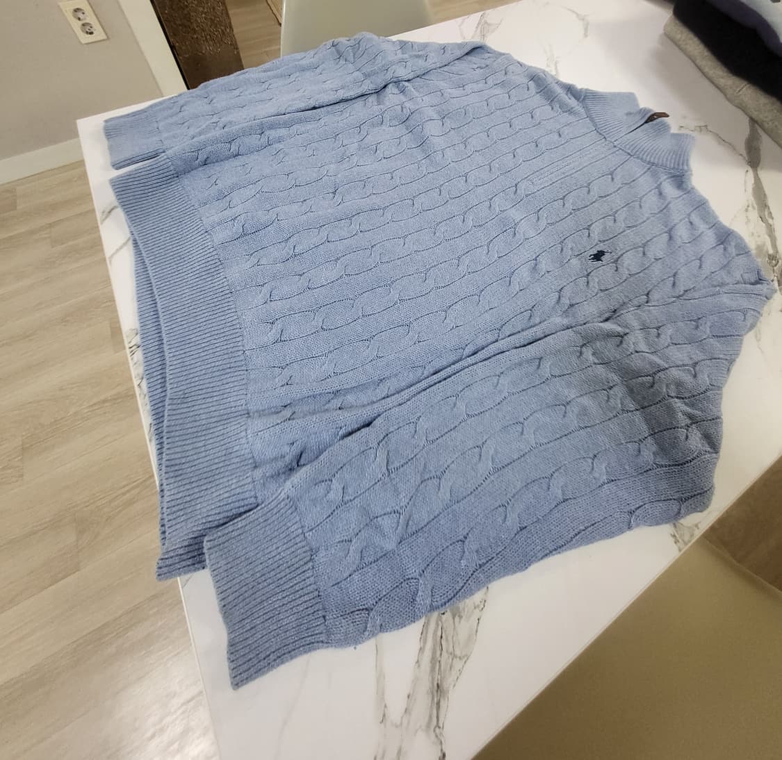 [L] 폴로 랄프로렌 케이블 꽈배기 반집업 니트 스카이블루 상품이미지2