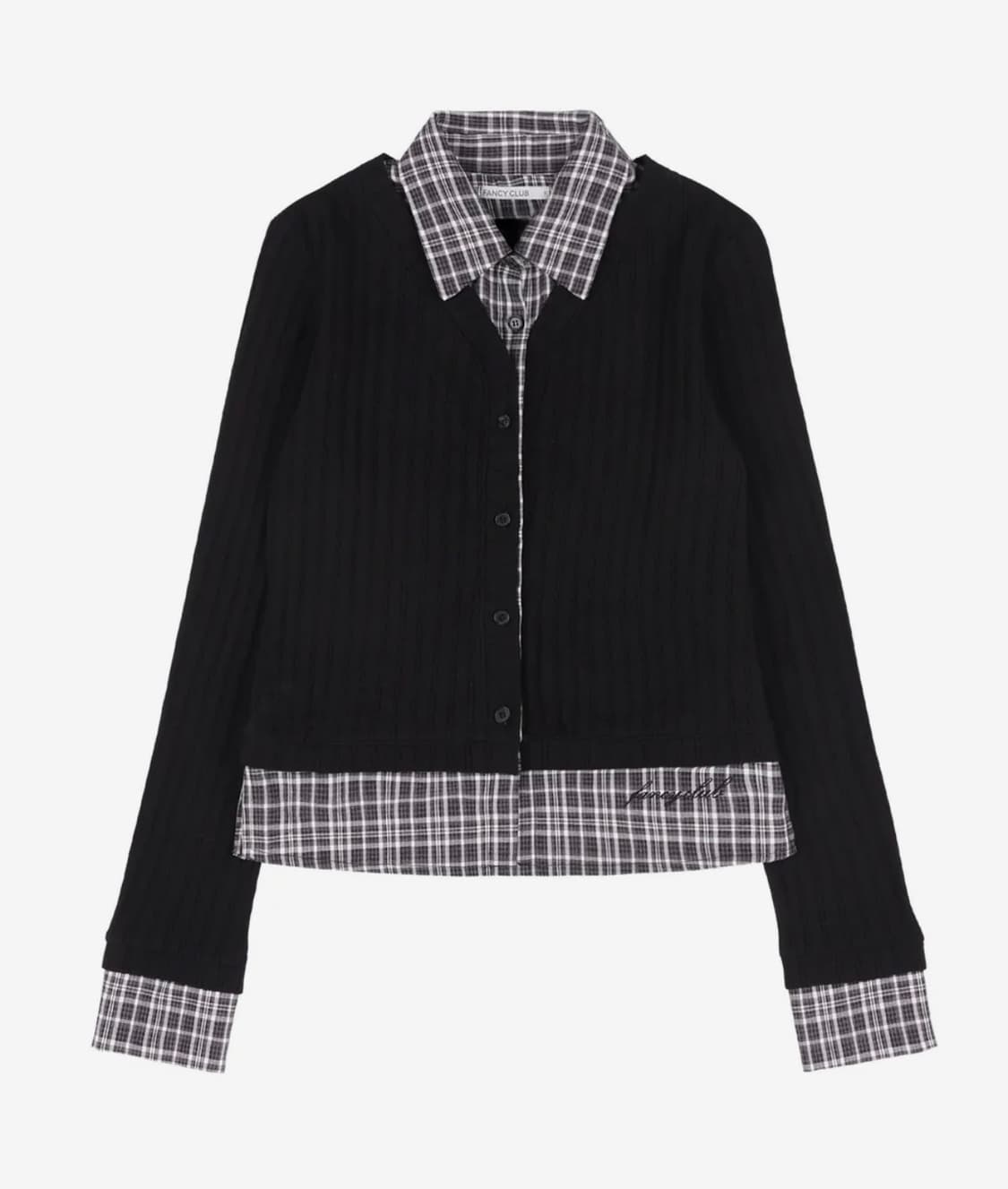 팬시클럽 체크 셔츠 레이어드 가디건 (BLACK) ONE 사이즈 상품이미지4