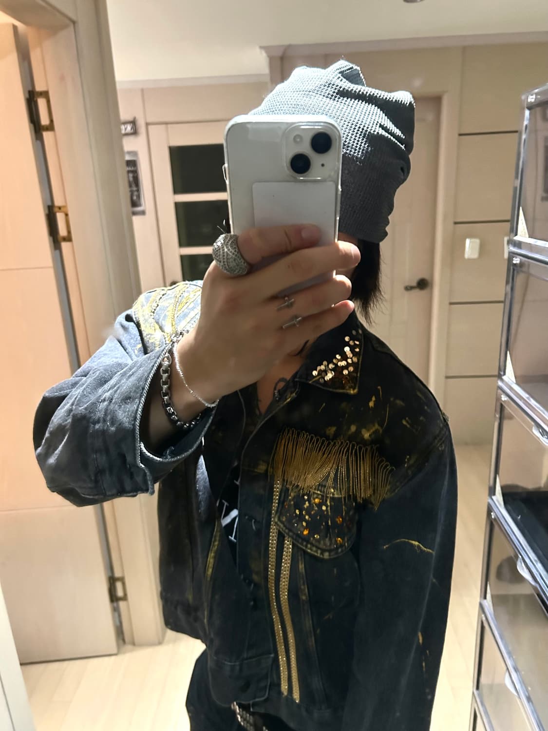 Beaded Eyelet Detail Trucker Denim 상품이미지5