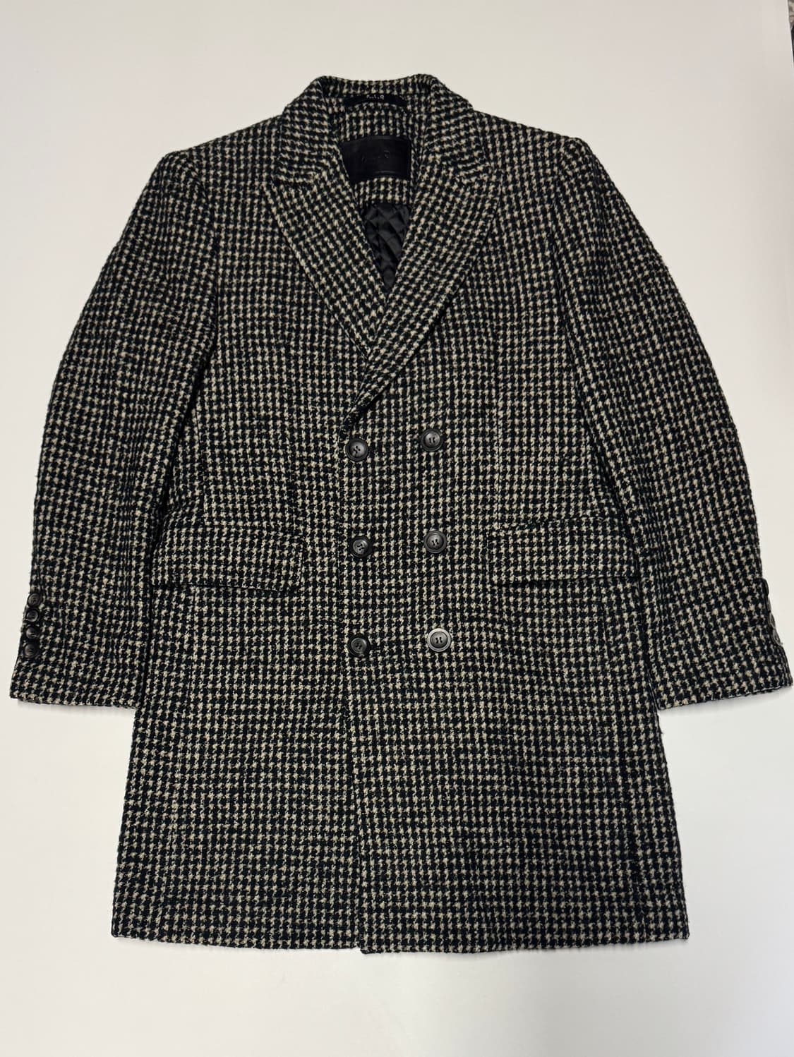 지오송지오 양가죽 배색 하운드투스 체크 더블 코트 M 상품이미지1