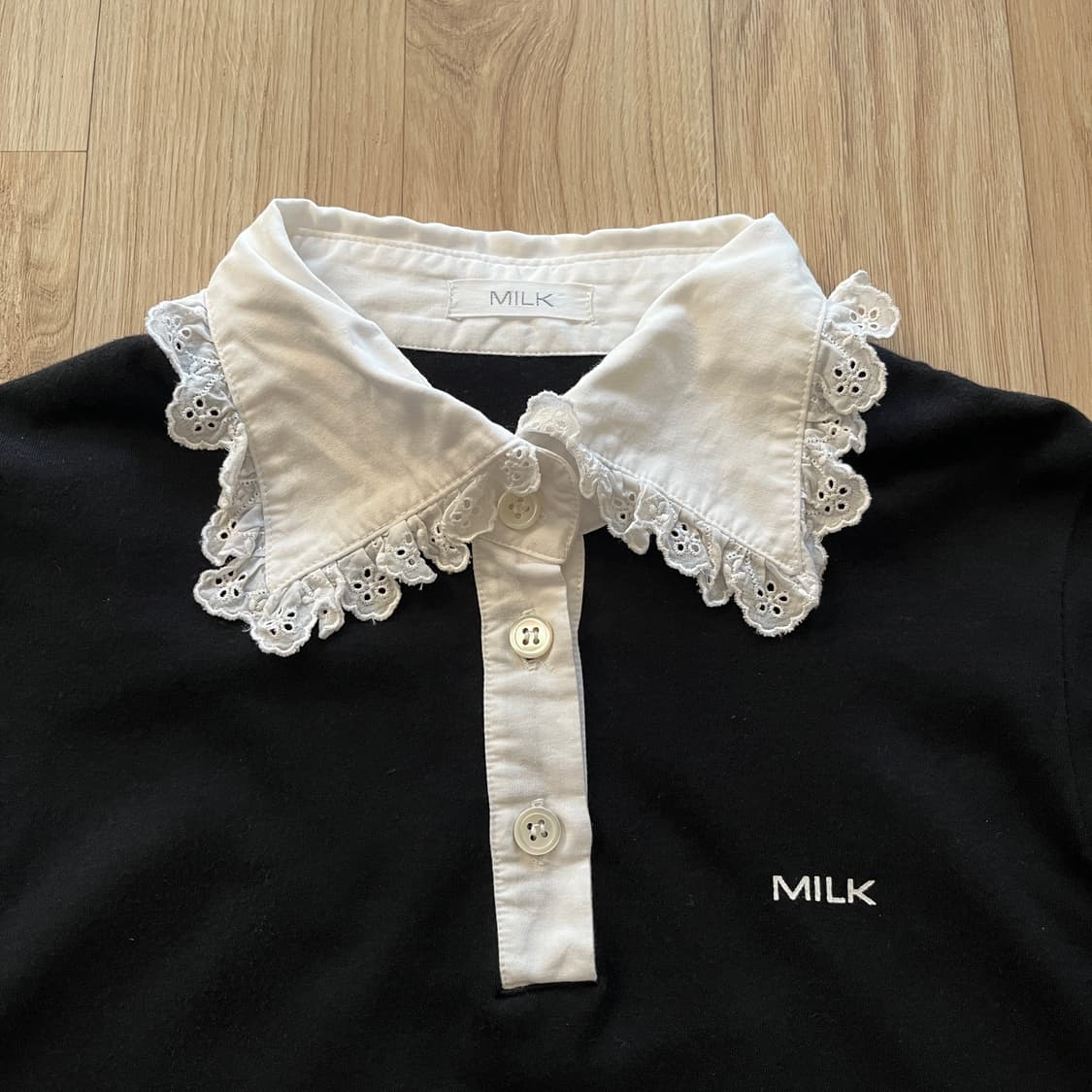 일본 MILK 레이스 카라 블랙 티셔츠 로리타 헤이세이 레트로 상품이미지2
