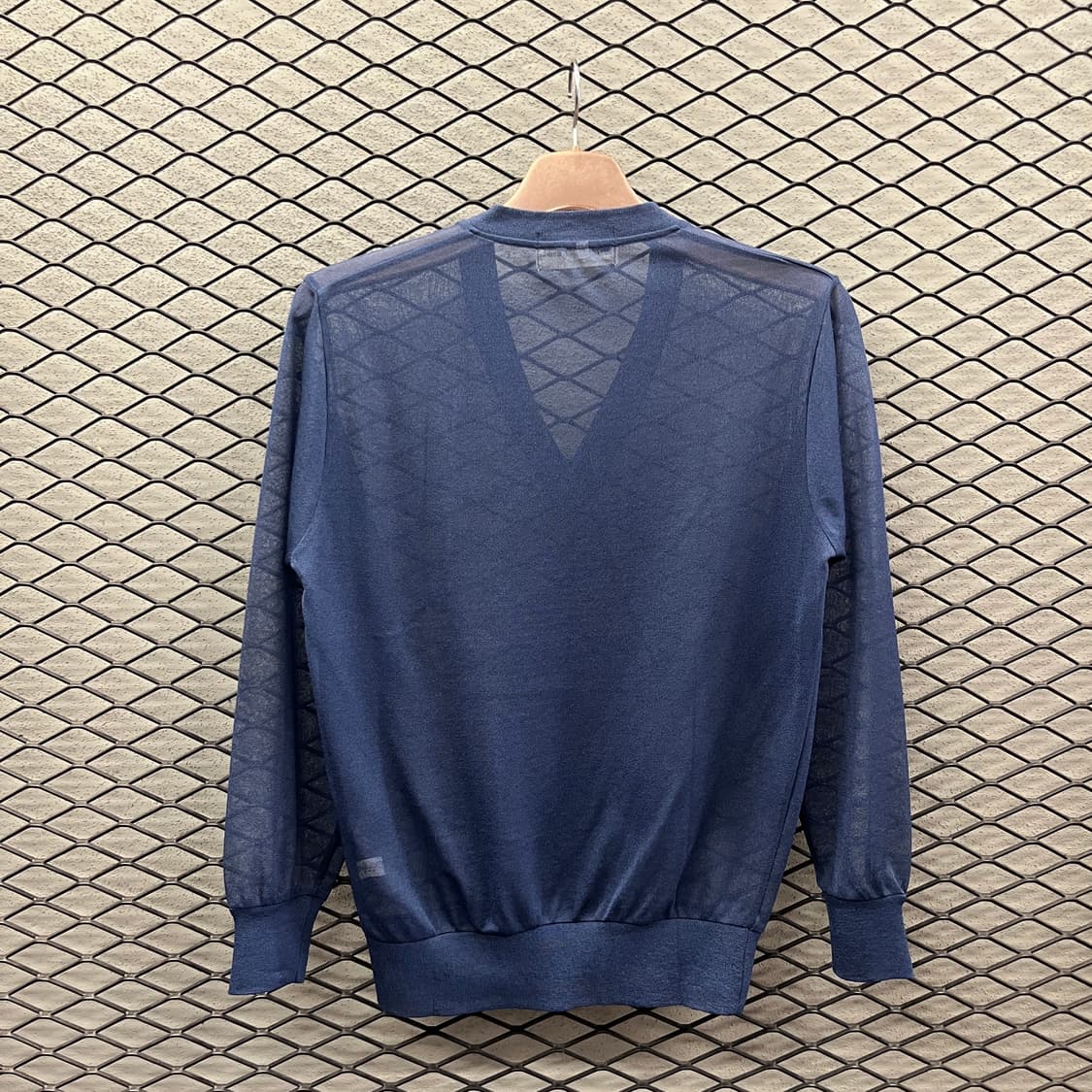 JPN VINTAGE 긴팔 탑 브이넥 시스루 포인트 무지 니트 네이비 상품이미지3