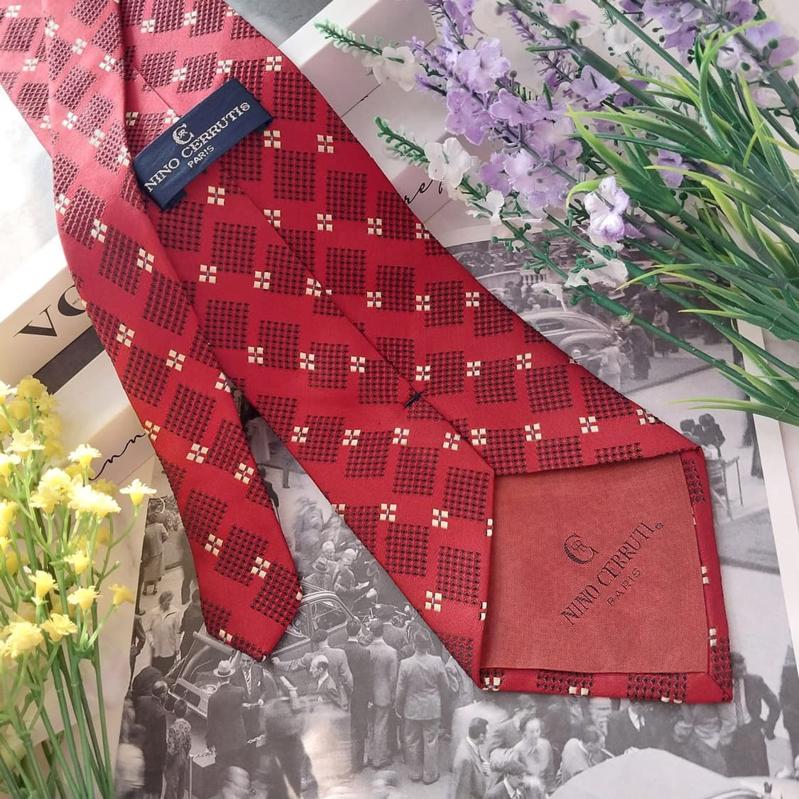 NINO CERRUTI 세루티 실크 와인레드 자카드 넥타이 9.8cm A 상품이미지6