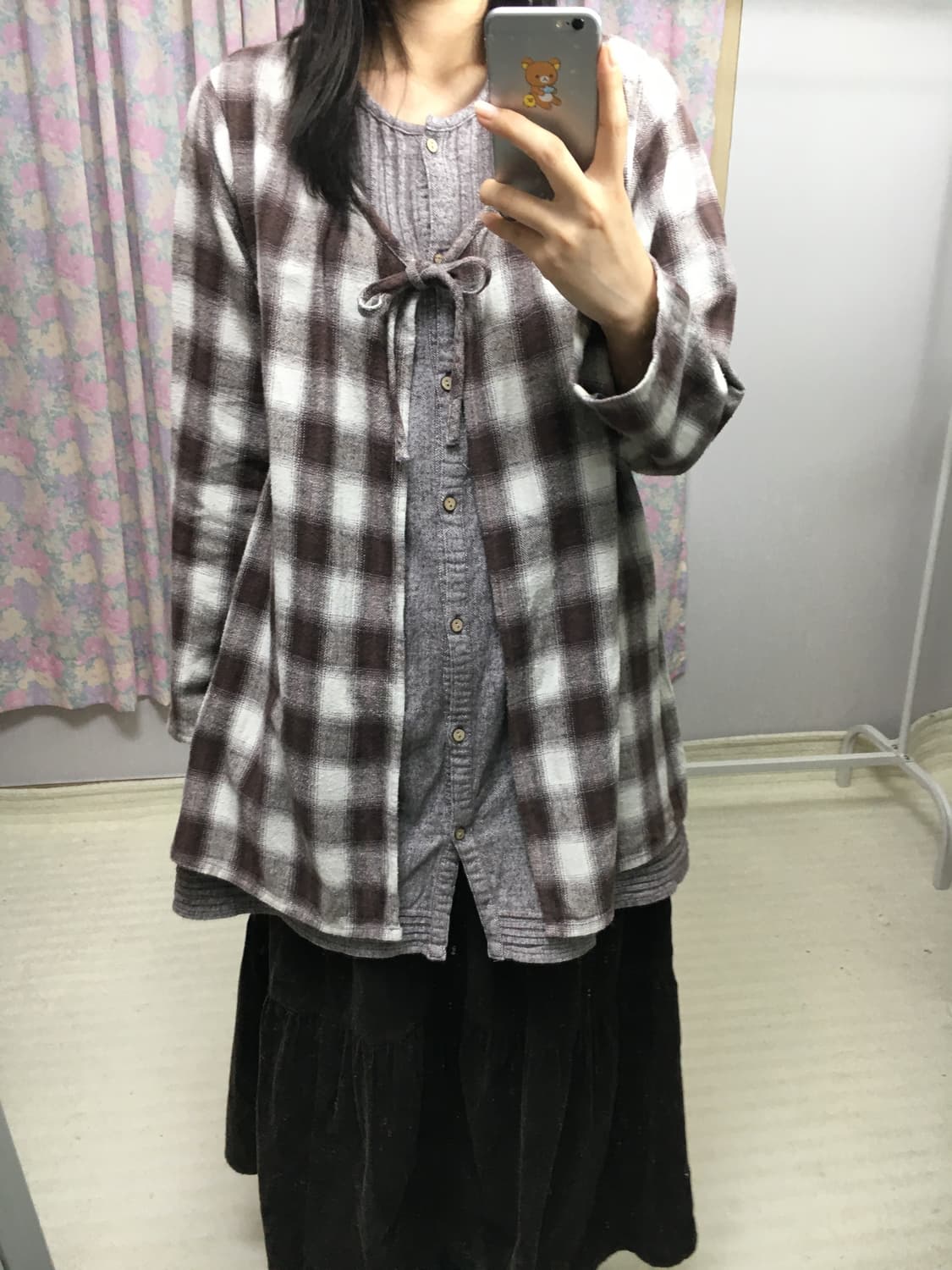 브라운 체크 레이어드 블라우스 상품이미지5