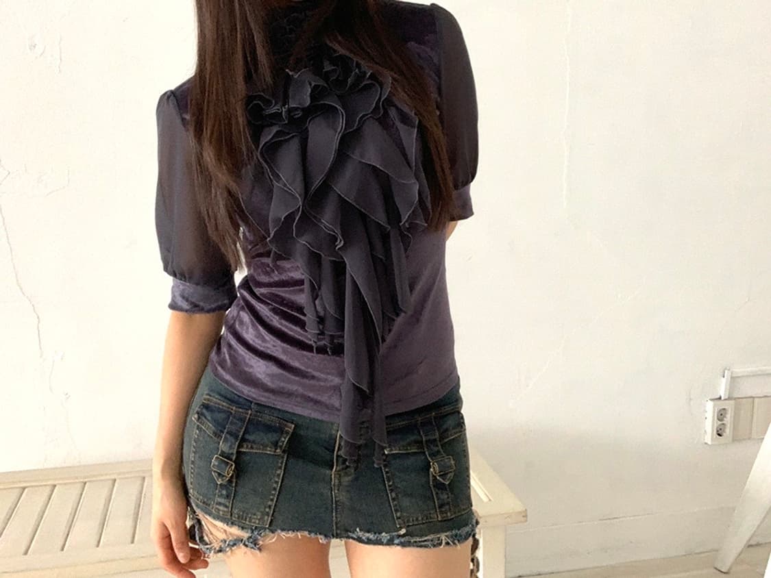 Muted purple ruffle velvet blouse 상품이미지2