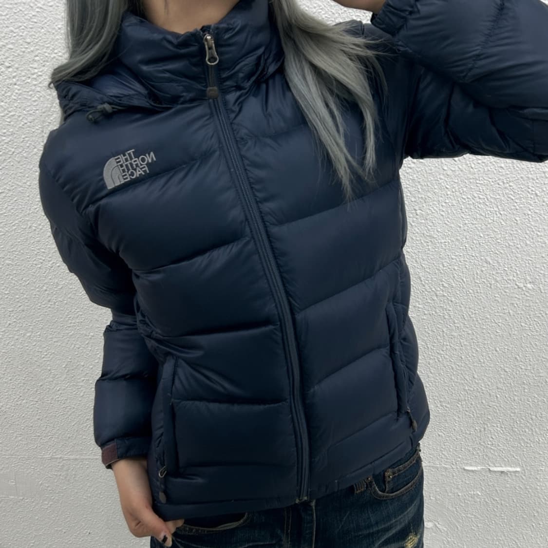 노스페이스 로고 네이비 후드 패딩 85 상품이미지1