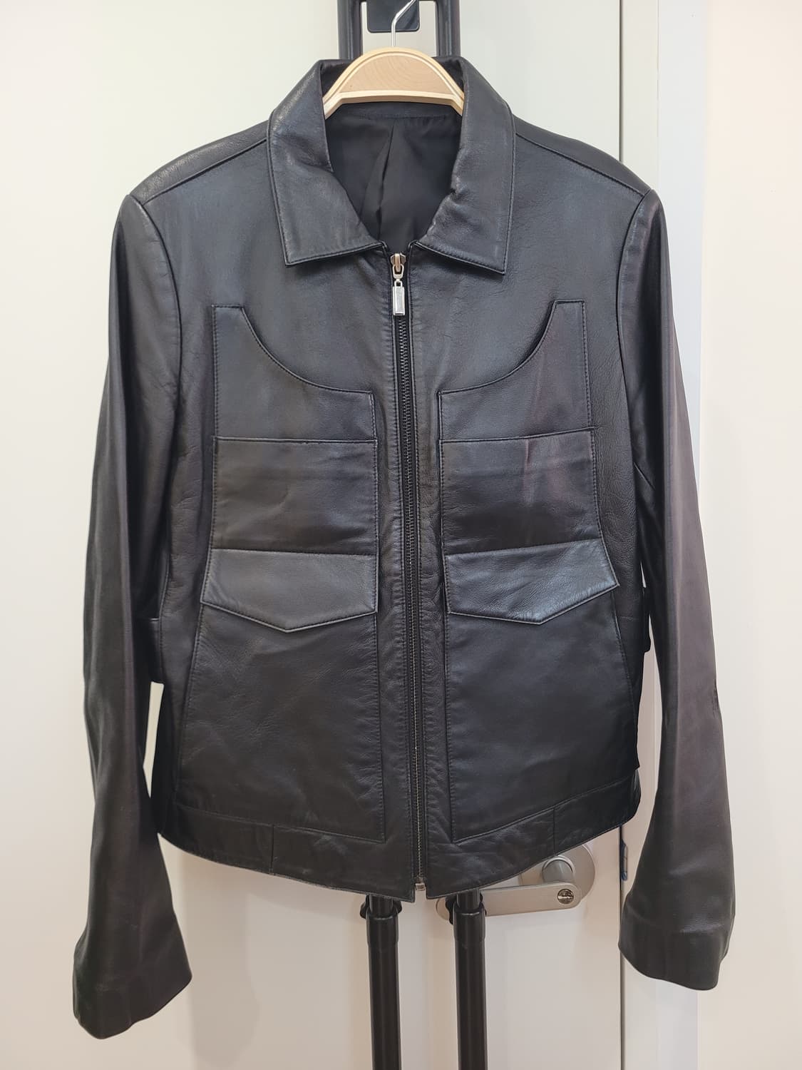 일본 빈티지 블랙 레더 자켓 집업 가죽 점퍼 55사이즈 상품이미지1