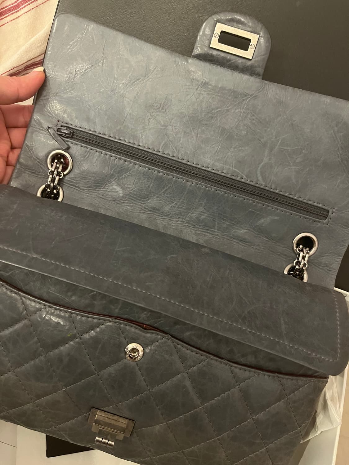 샤넬 2.55 빈티지 라지 그레이 풀셋 급매 상품이미지4