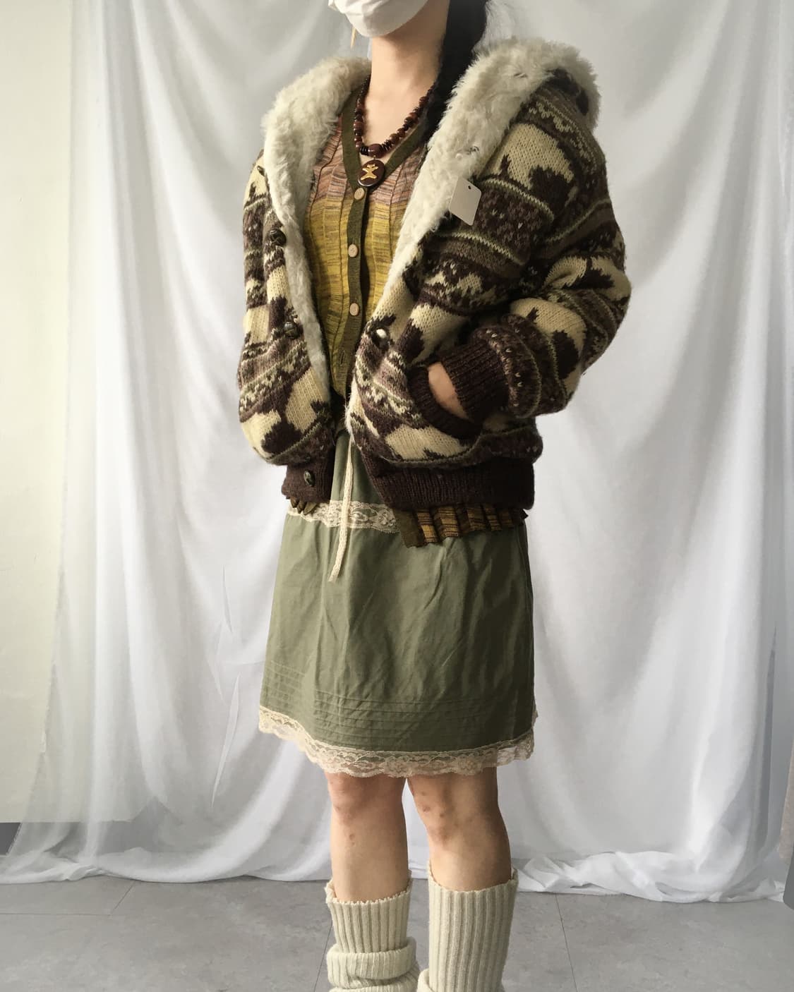 Bear pattern hood cowichan jacket 상품이미지7