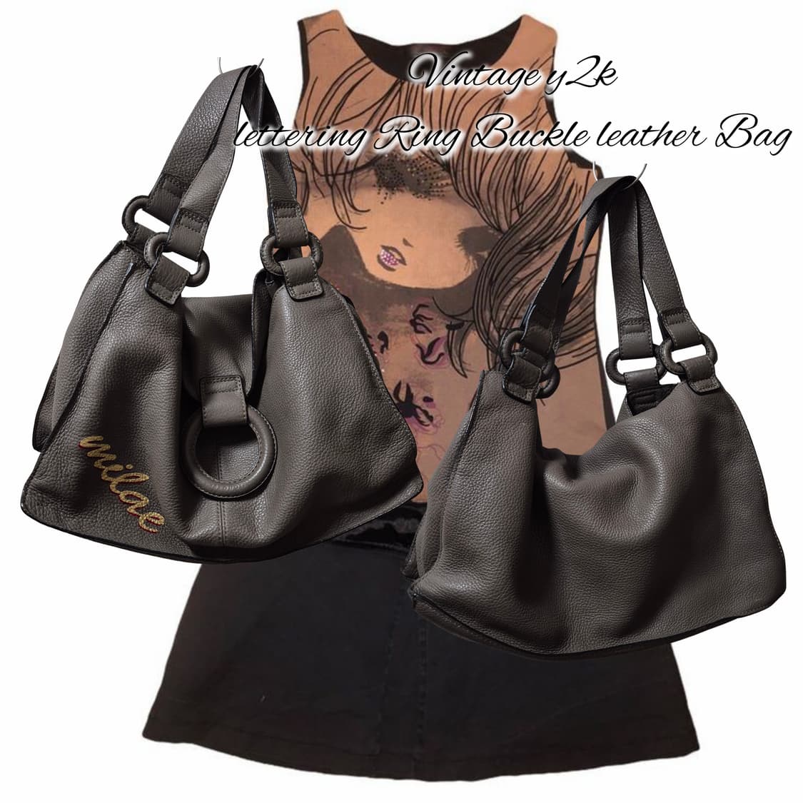 Vintage y2k lettering Ring Buckle leathe 상품이미지1