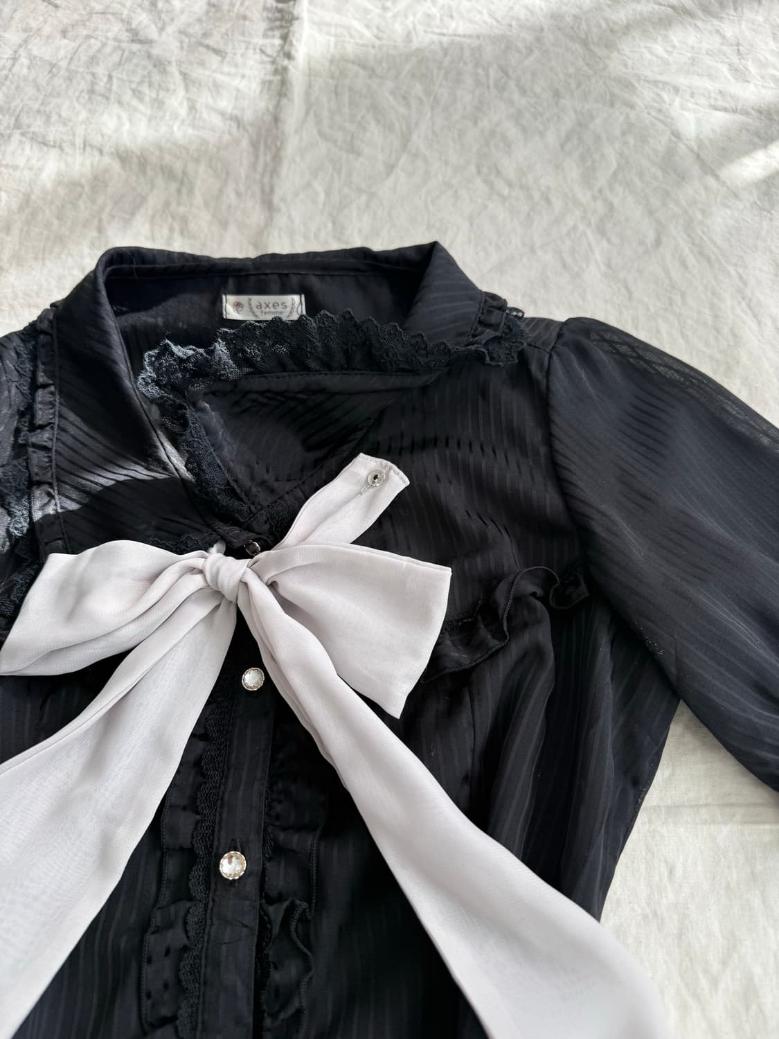 엑시즈팜 고스로리 공겜여주 리본 블랙 시스루 블라우스 상품이미지5