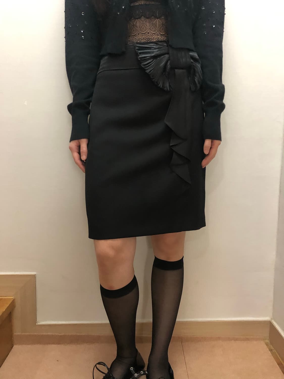 빈티지 블랙 리본 미디 스커트 상품이미지6