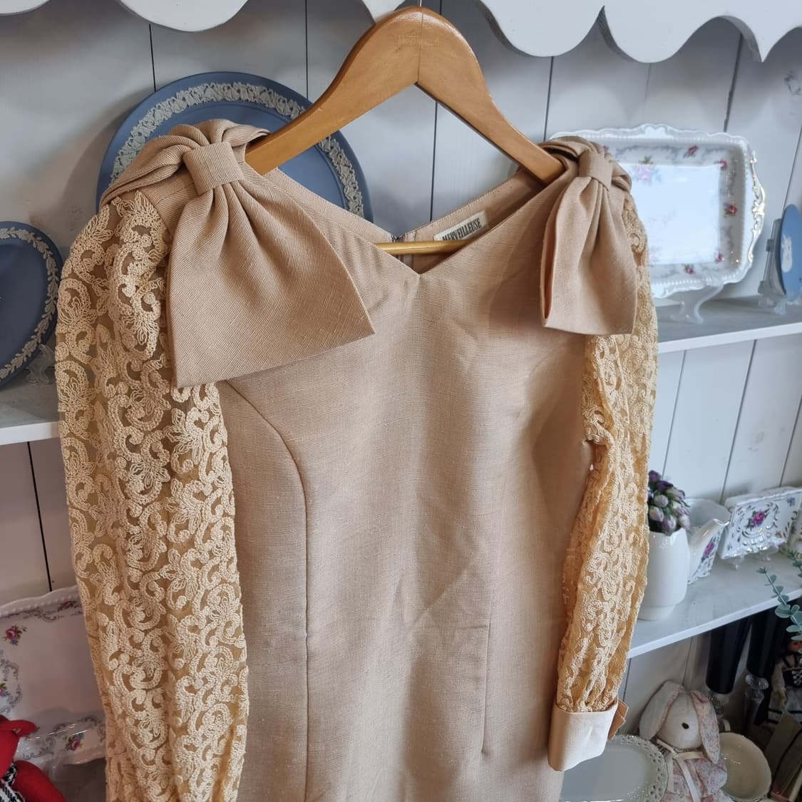 레이스 슬리브 리본 원피스 상품이미지3