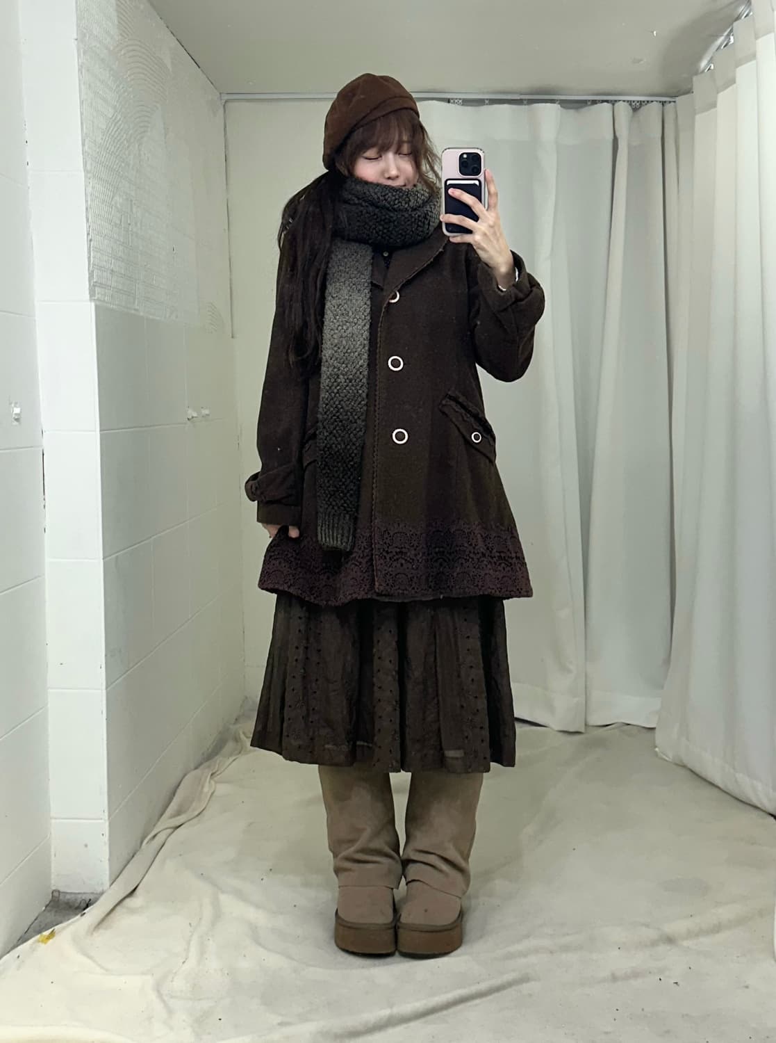 액시즈팜 브라운 레이스 코트 니혼진 모리걸 코디세트 상품이미지2