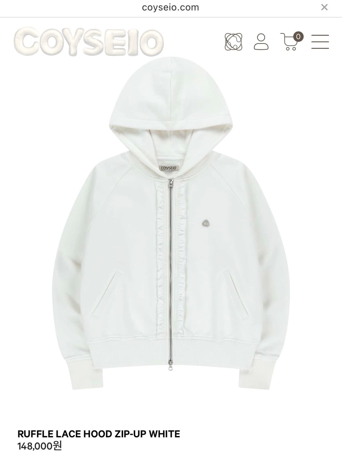 코이세이오 RUFFLE LACE HOOD ZIP-UP WHITE 상품이미지1
