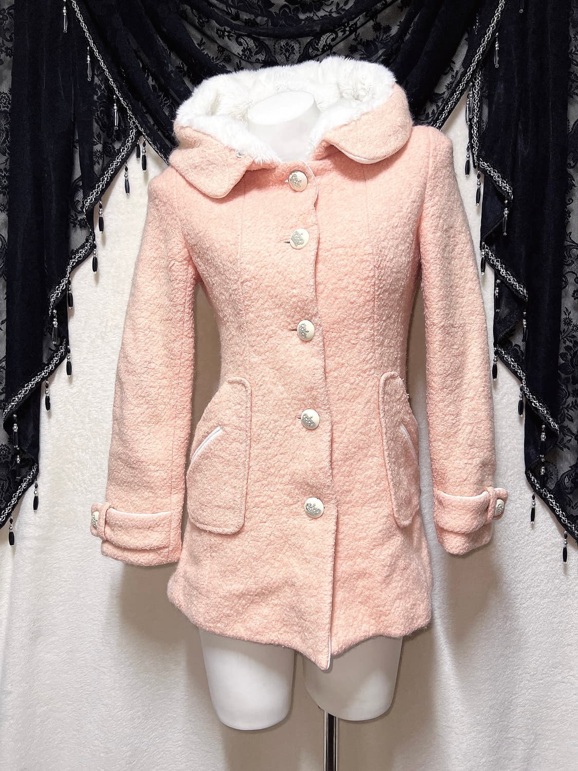 히메갸루 라떼 로맨틱 로걀 핑크 퍼후드 코트 자켓 러블리 핀터 하치 상품이미지7