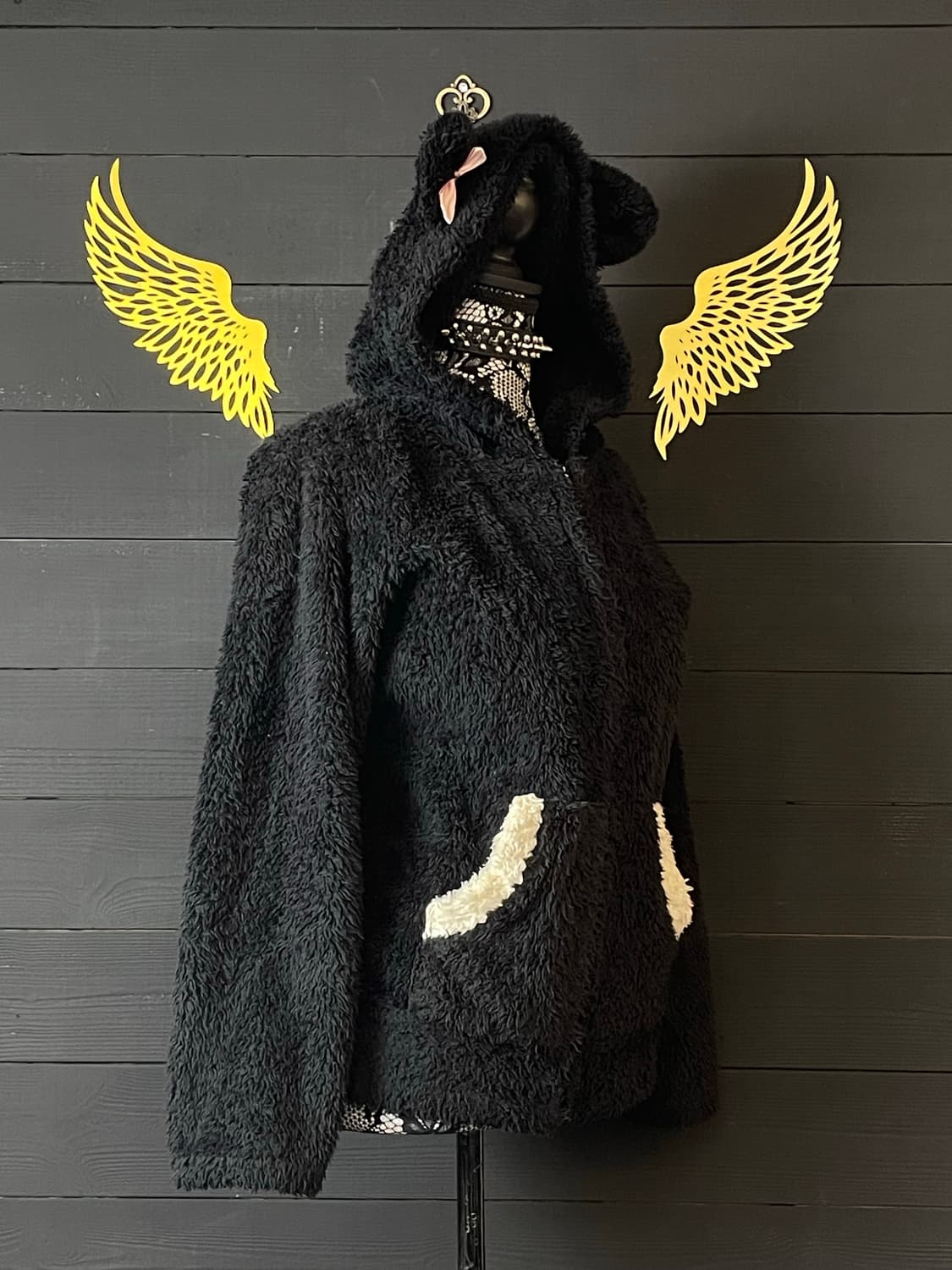 PEACH SALON 피치 살롱 네코미미 리본 고양이 귀 블랙 후드집업 상품이미지2