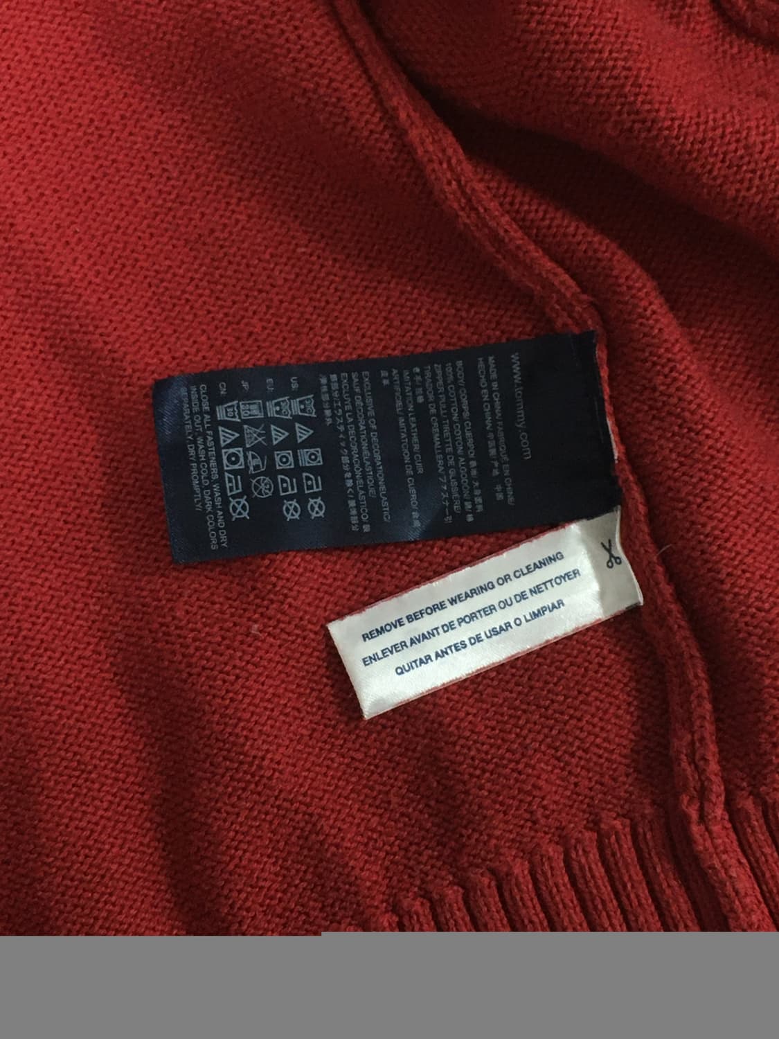 타미힐피거-코튼 헤비 립 크림슨 풀집업 가디건 레드(L) 상품이미지3