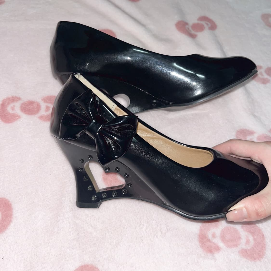 지뢰계 갸루 하트 리본 구두 블랙 일본빈티지 상품이미지2