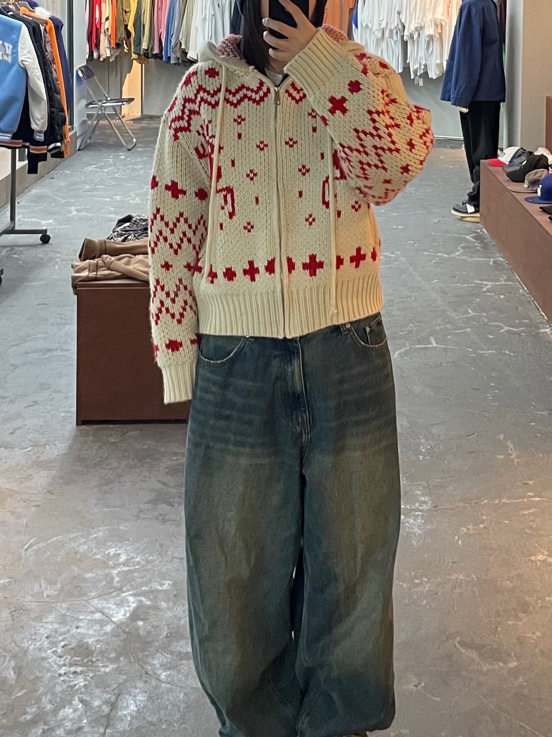 앤드모어 노르딕패턴 니트 후드집업 H1300 상품이미지1