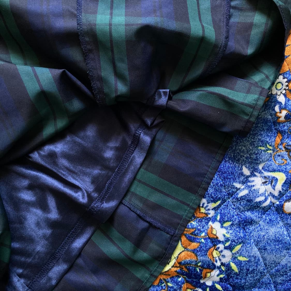 빈티지 아메카지 그린 네이비 타탄체크 밴딩 롱 플레어 스커트 치마 상품이미지4