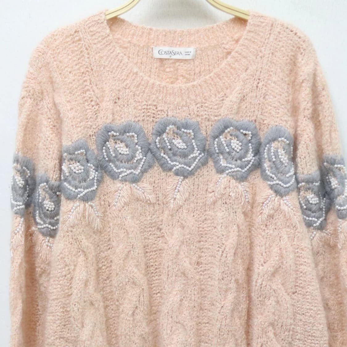 COSTA SERA 그레이 플라워 자수 울 혼방 니트 60760 상품이미지3