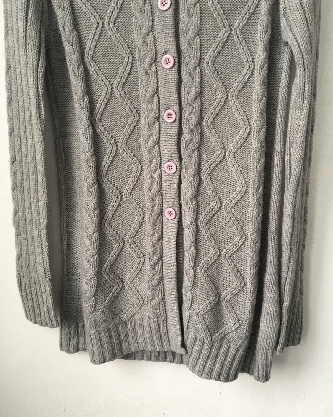 Cable pattern high neck long knit cardig 상품이미지5