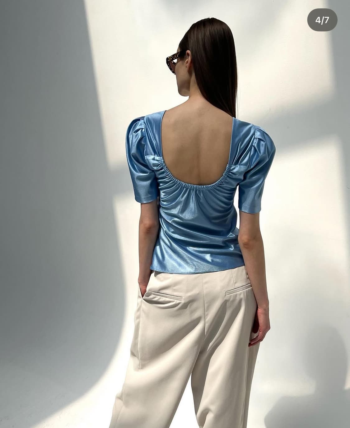 드래곤블루스 밴딩 퍼프 블라우스 마린블루 M 상품이미지2