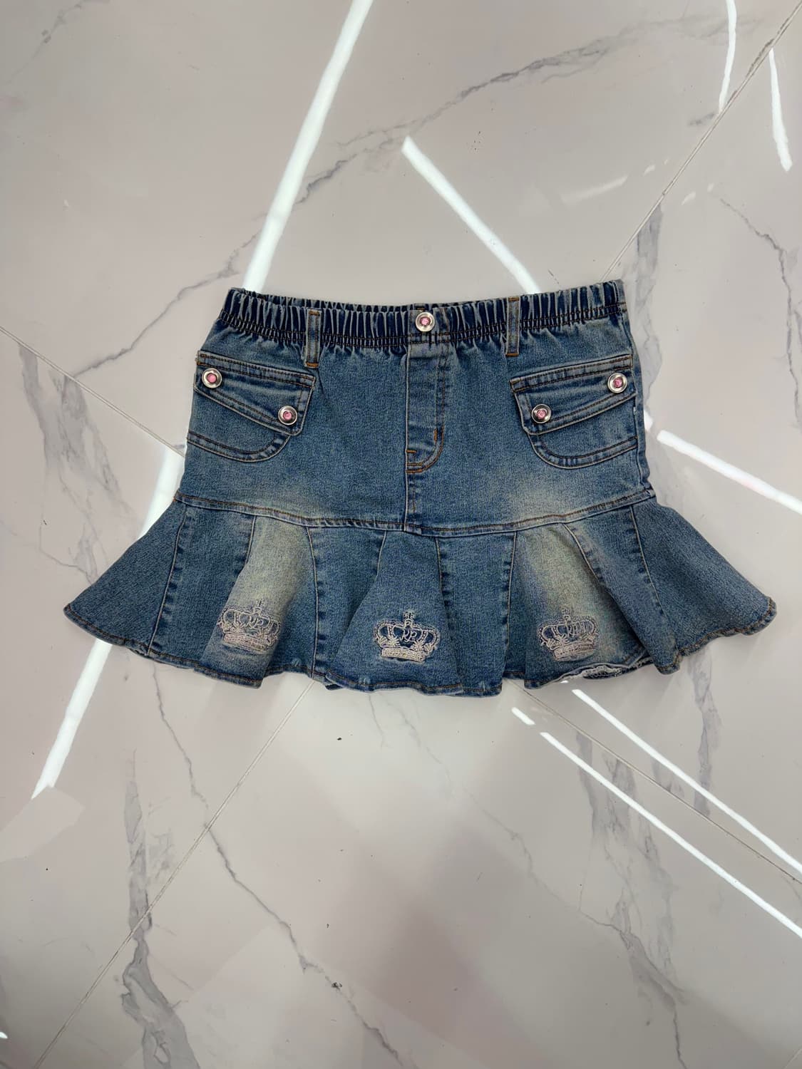 •Japanese vintage 크라운 자수 데님 치마 상품이미지1