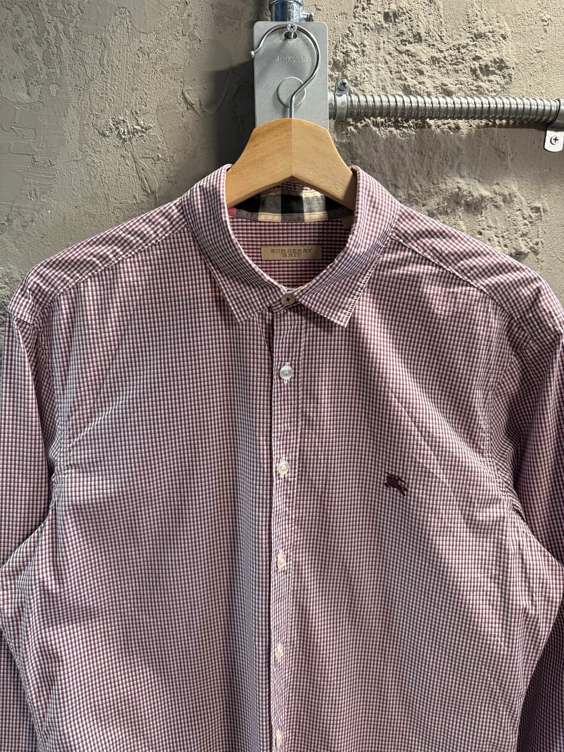 L 버버리 BURBERRY 체크 코튼 셔츠 버건디 상품이미지4