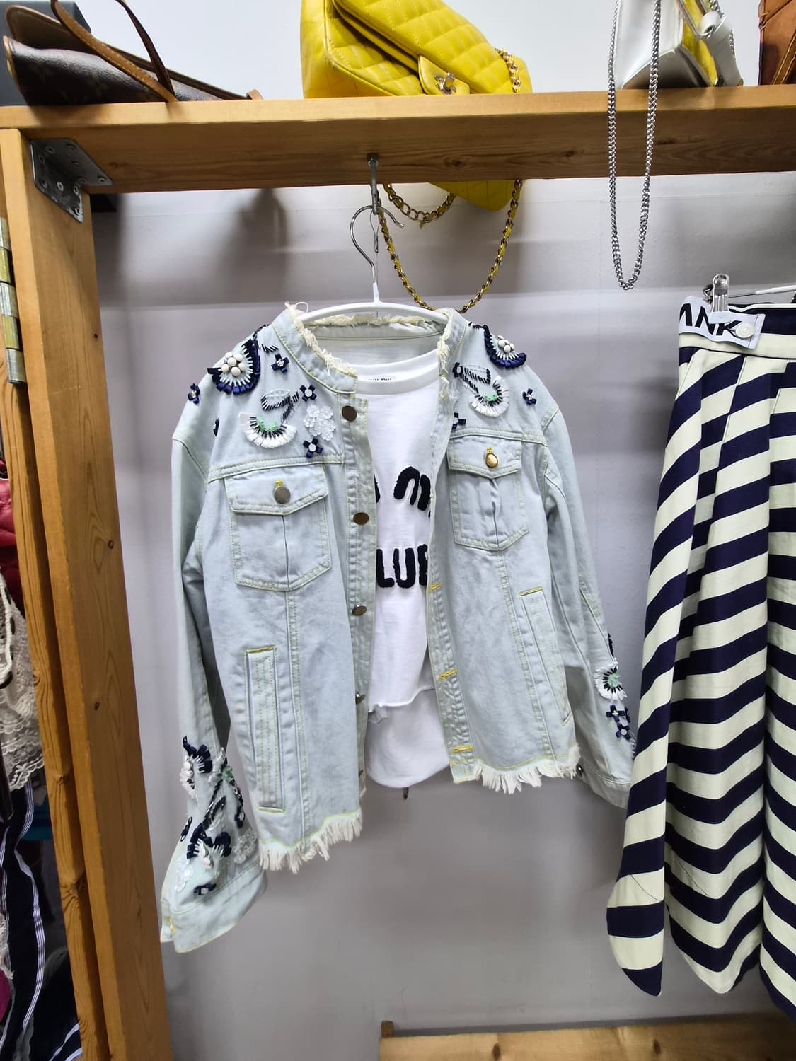 수입 핸드비즈 데님자켓.blank 도트 스트라이프 스커트 상품이미지5