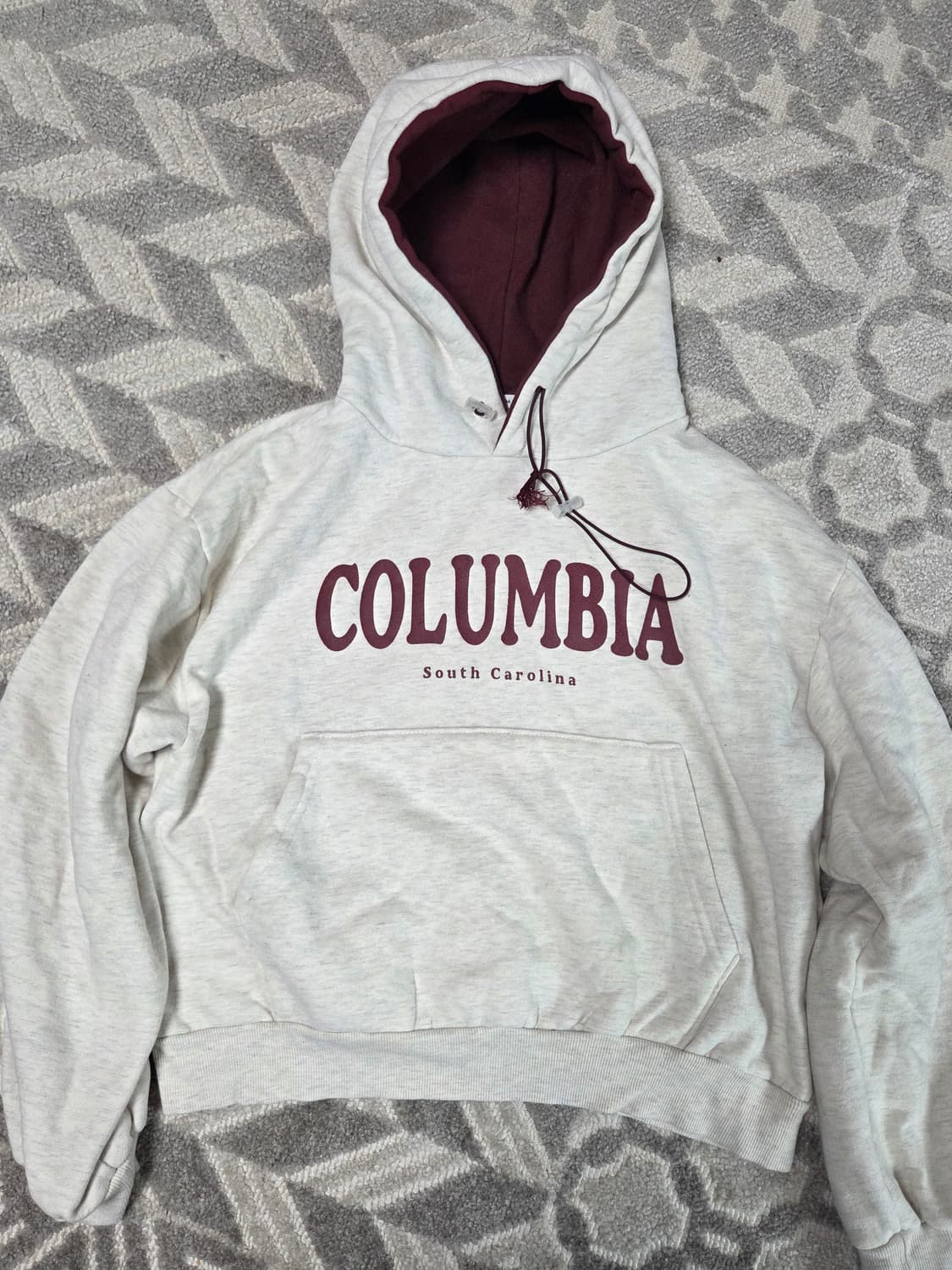 멜란지 버건디 배색 반크롭 후드 상품이미지1