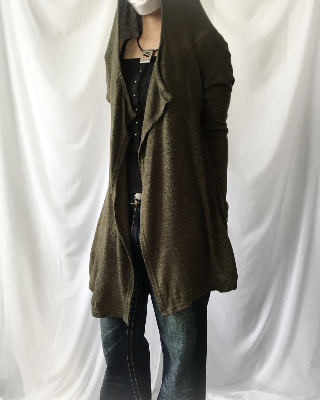 Drape hood open cardigan 상품이미지1