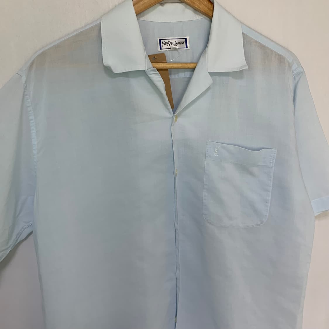 입생로랑 생로랑 빈티지 반팔 린넨 여름 셔츠 스카이블루 남성 100 상품이미지3