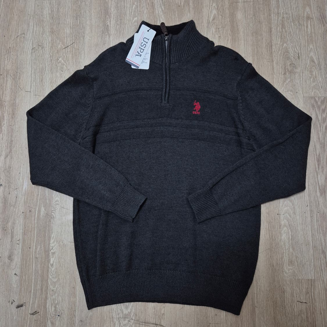 US 폴로 아센 자수로고 반집업 긴팔 니트 XL(105) 상품이미지1