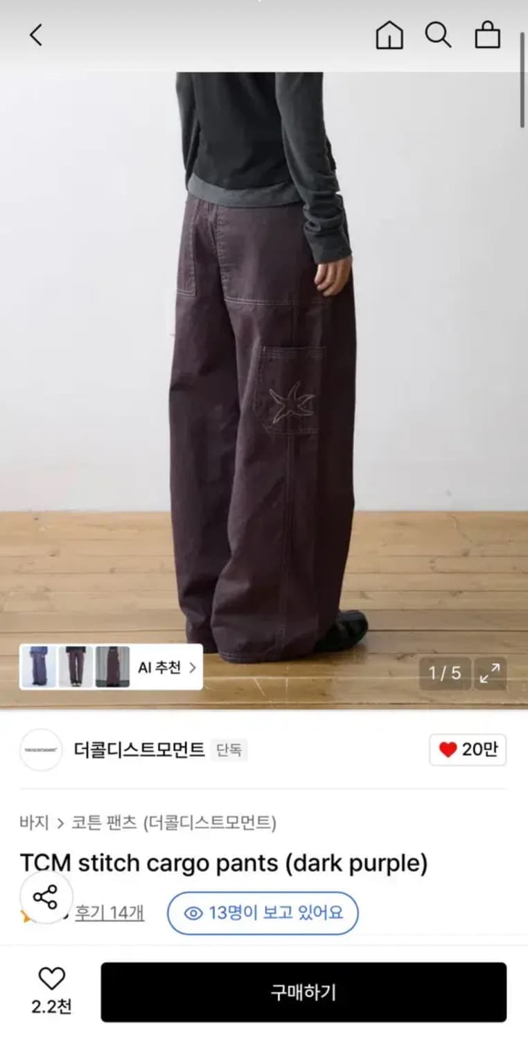 더콜디스트모먼트 스티치 카고바지 보라색 팝니다 상품이미지1