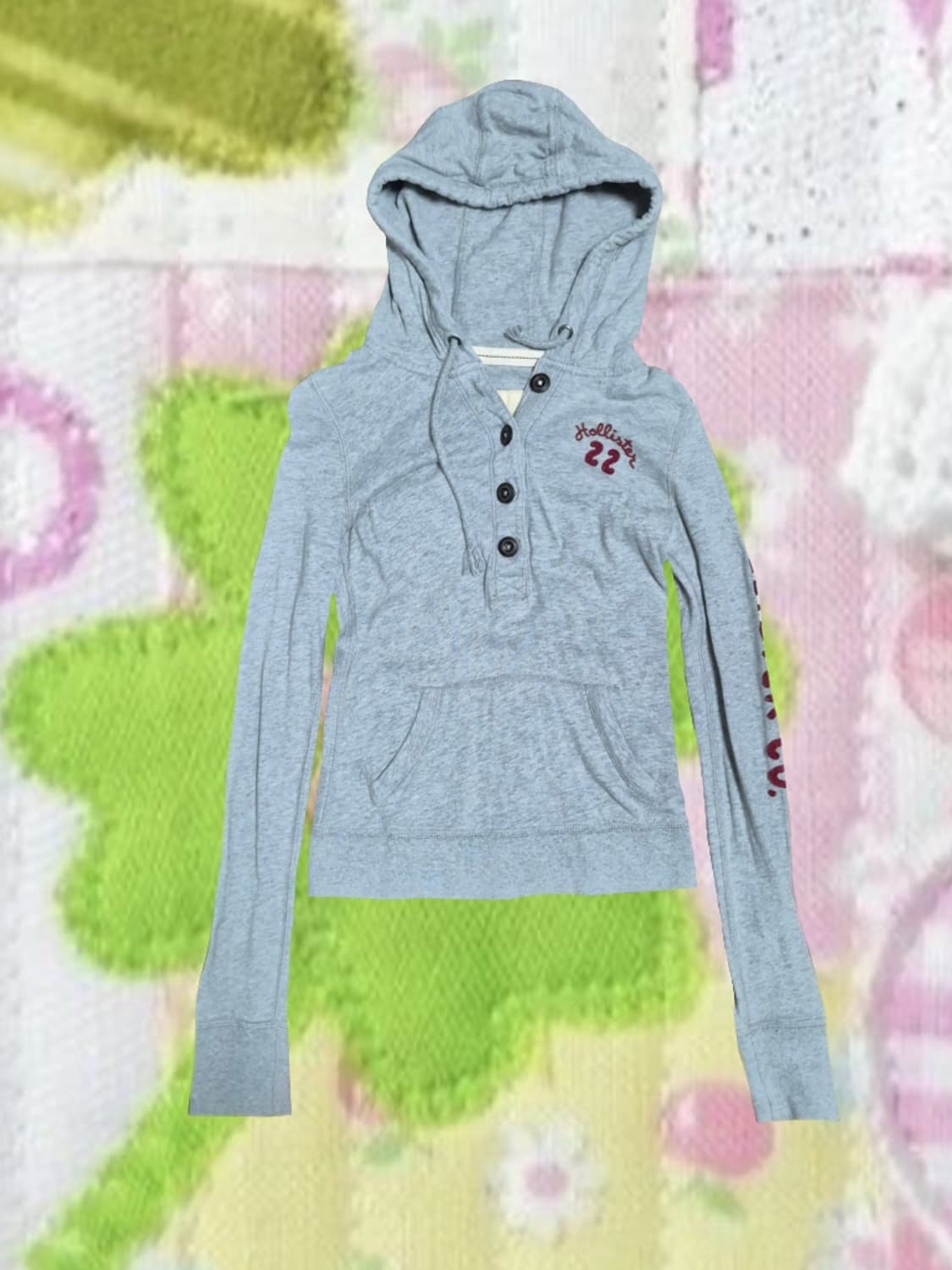 홀리스터 xs 회색 후드티 롱슬리브 긴팔 티셔츠 딱붙핏 단추 아베크롬비 상품이미지1