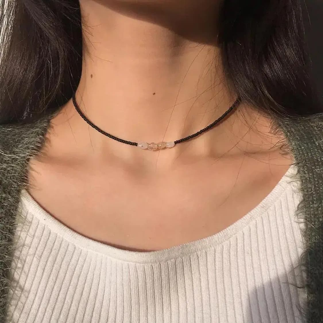 H&M 에이치엔엠 골지 니트 화이트 레이어드 긴팔 티셔츠 상품이미지4