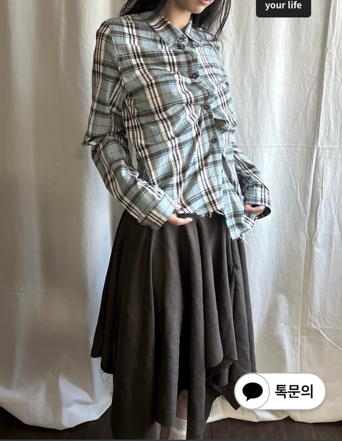 동은 체크 셔츠 민트 상품이미지1