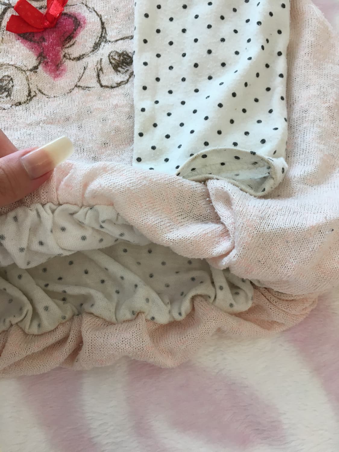 코지 베어 레터링 레이어드 도트 탑 라떼갸루 히메갸루 모리걸 로리타 상품이미지6