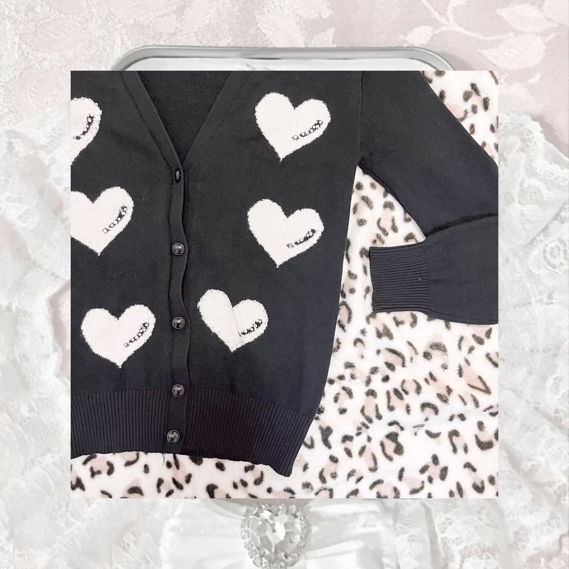 큐빅 포인트 갸루 하트 가디건 상품이미지2