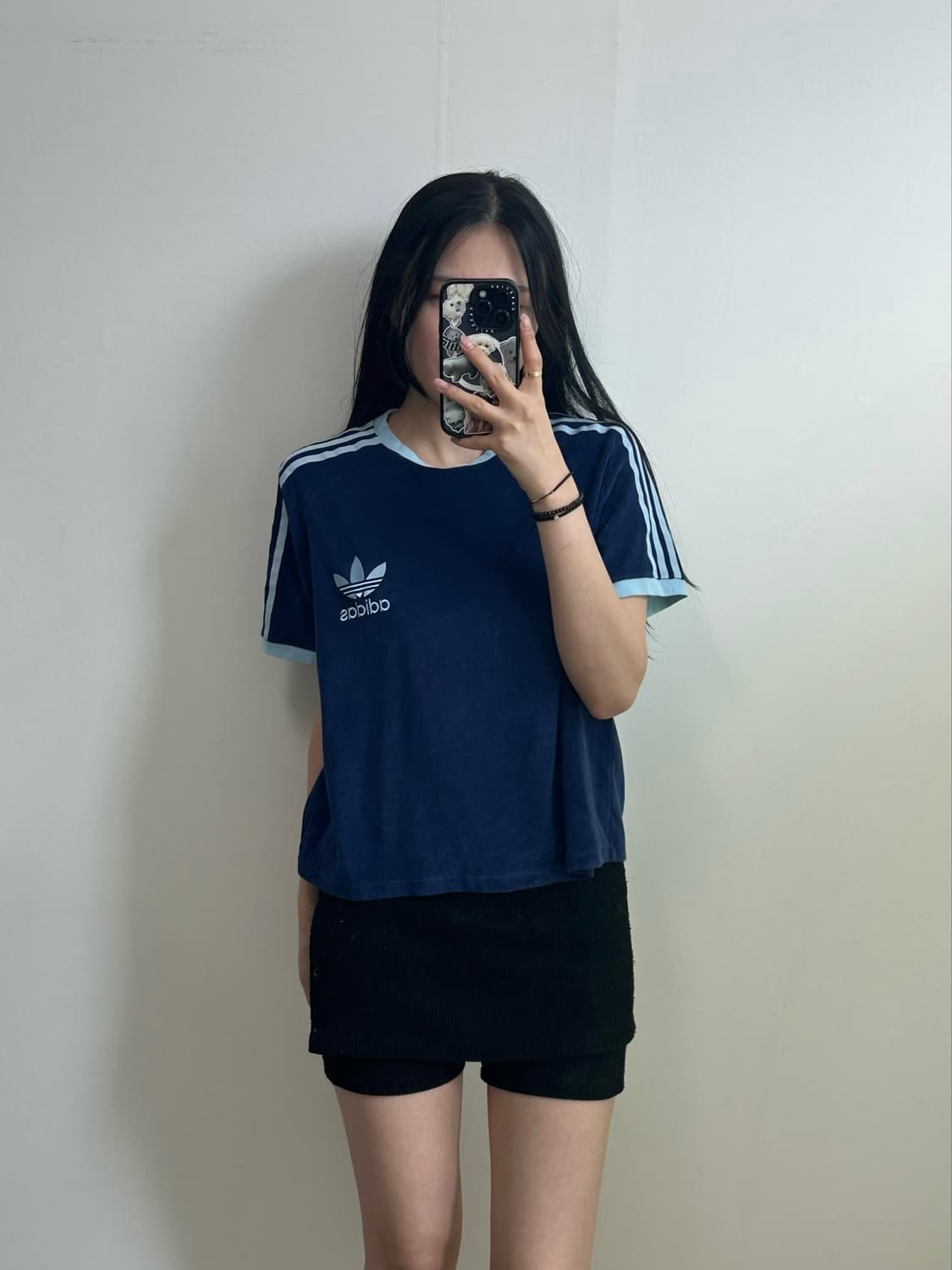 아디다스 3s 네이비 테리 부클 반팔 링거 티셔츠 상품이미지1