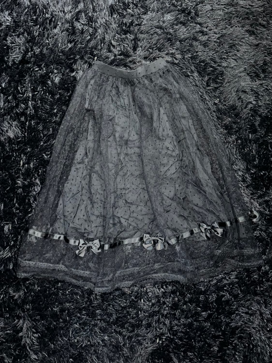 고스로리 고딕 고스 도트 샤 망사 레이스 리본 롱 스커트 상품이미지1