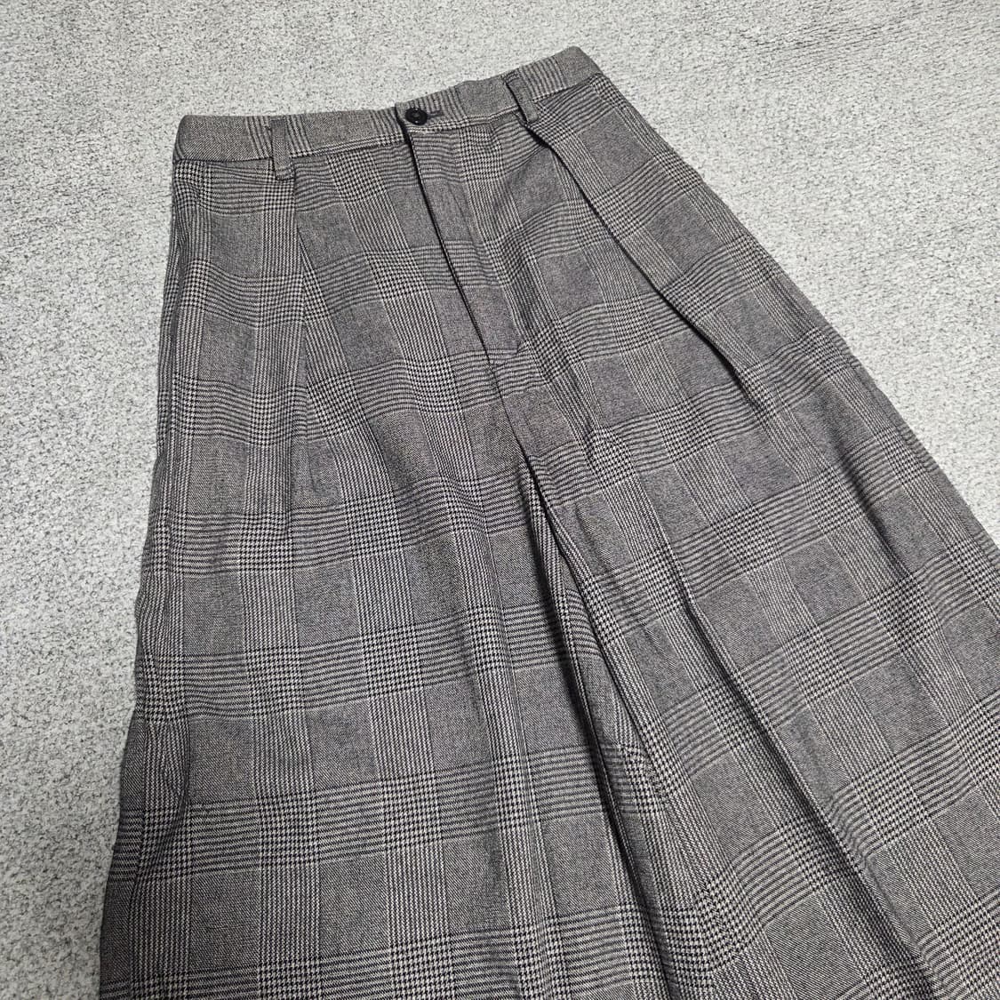 GU 글렌체크 밴딩 원턱 와이드 팬츠 24-26 상품이미지2