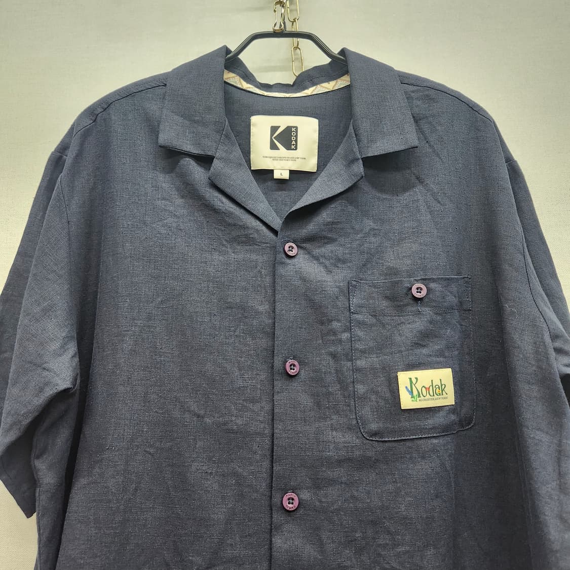 코닥 원포켓 플라워 자수 린넨 혼방 반팔셔츠 L(XL) 상품이미지3