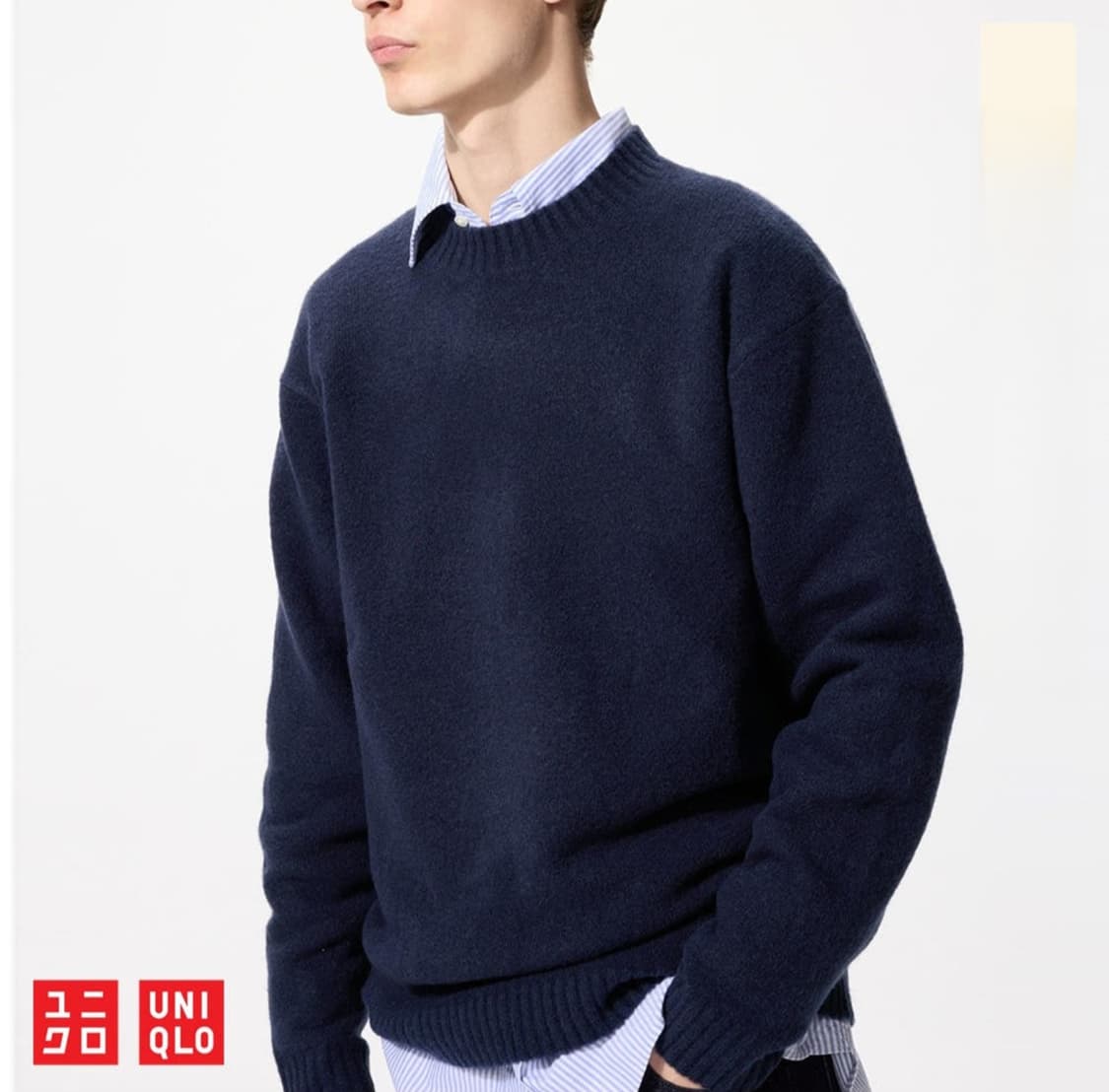 유니클로 수플레얀 크루넥 스웨터 네이비 4XL 새제품 상품이미지1