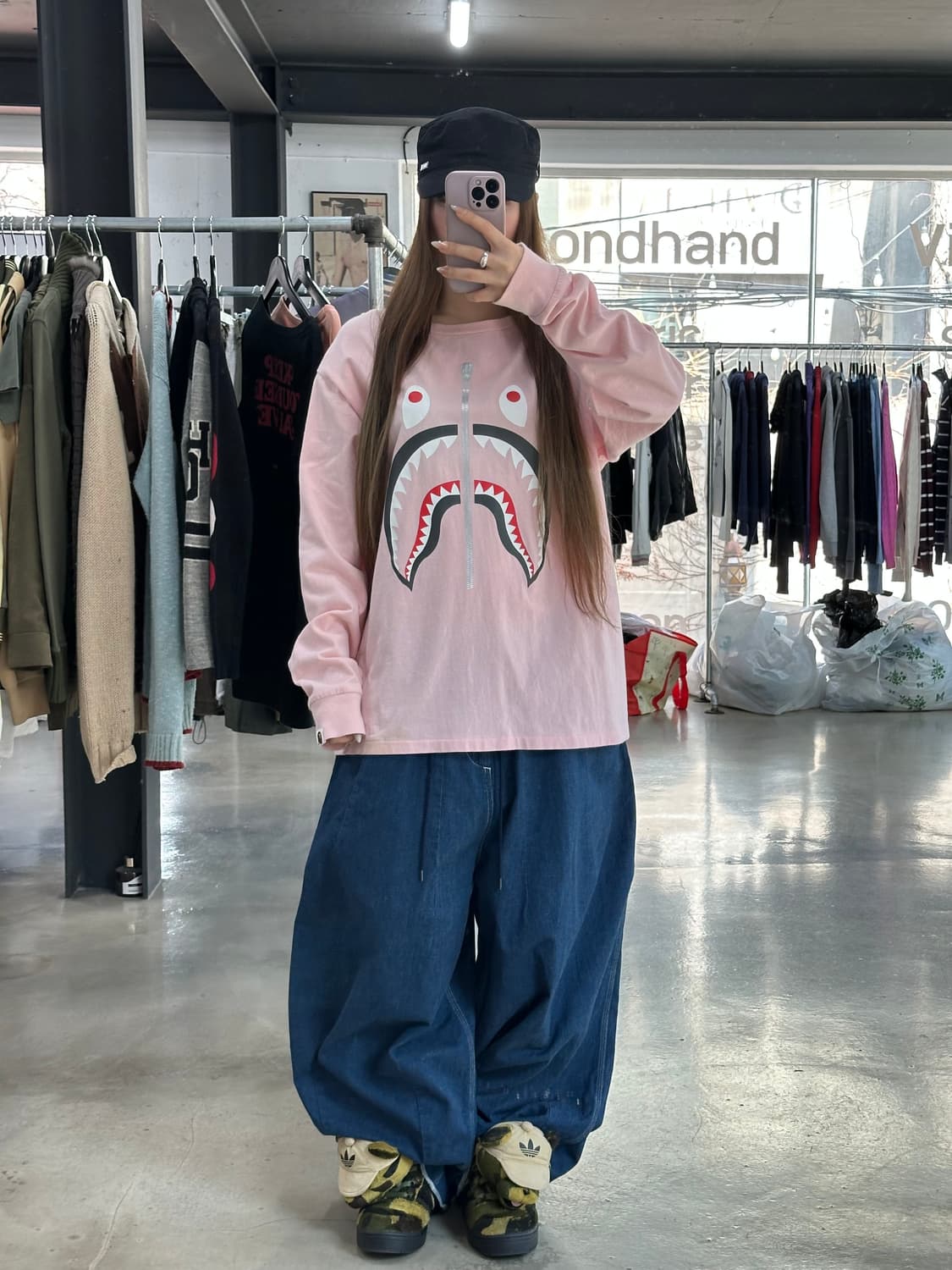 베이프 살몬핑크 샤크 롱슬리브긴팔티 상품이미지3