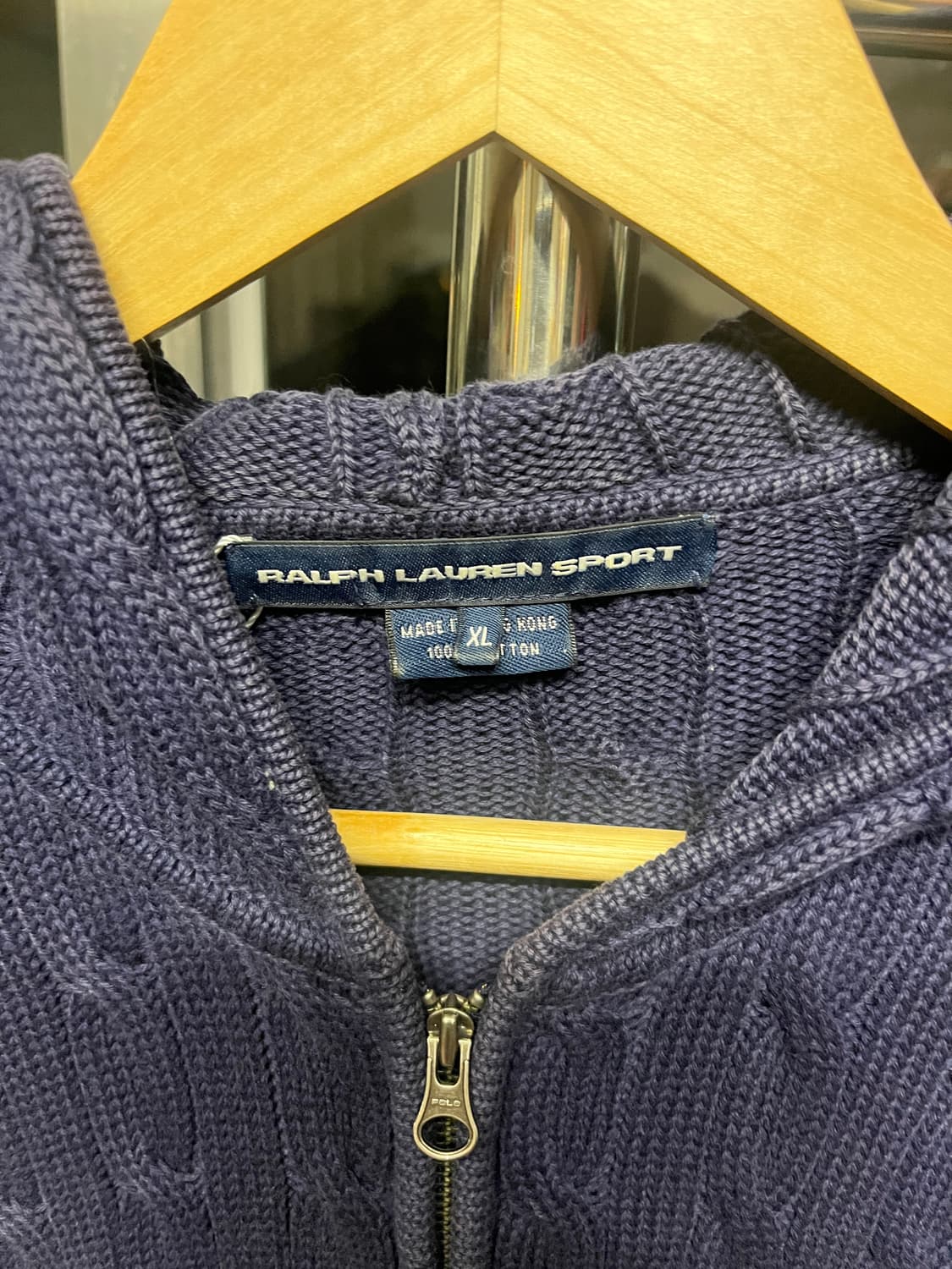 폴로 랄프로렌 네이비 케이블 니트 집업 후드 M 상품이미지3