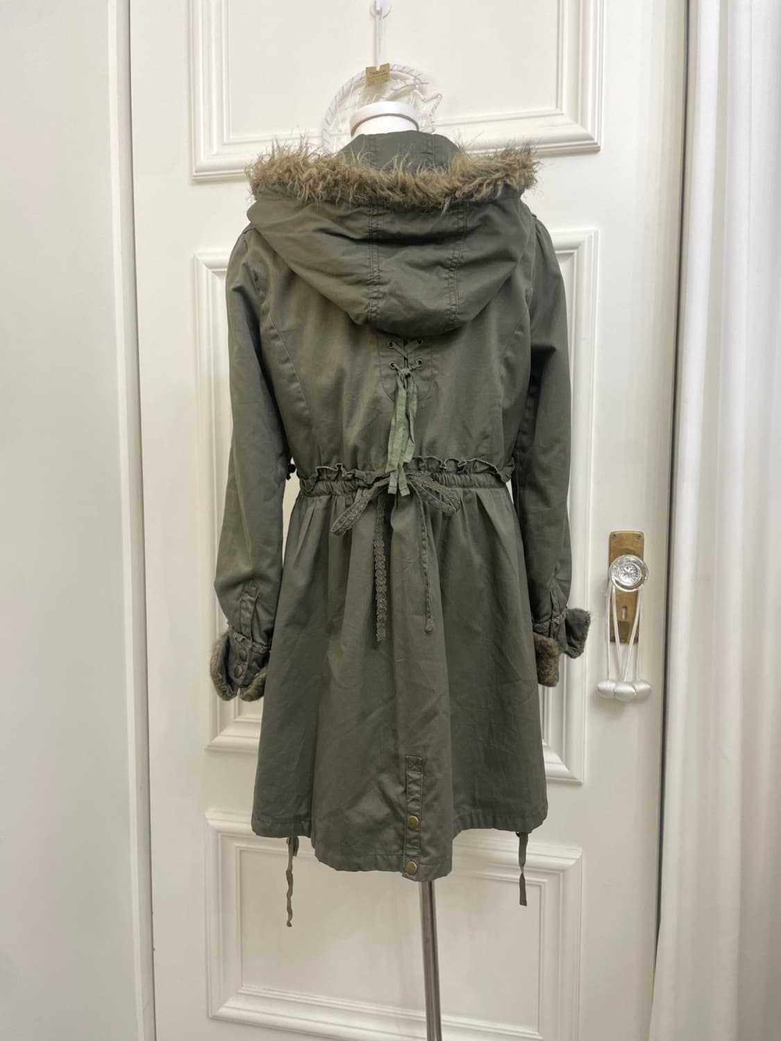 AXES FEMME khaki lace point fur hoodie 상품이미지3